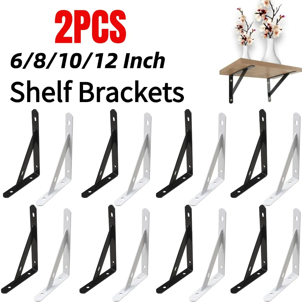 Dluno Soportes para estantes de 8 pulgadas, paquete de 4 unidades, soporte de estante de borde J de hierro y metal, soporte flotante de pared de metal resistente, soporte de estante