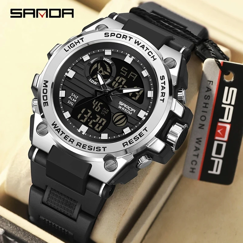 

SANDA 9011 2023 Sports Military Men's Watches Dual Display Analog Digital Quartz Wristwatches 50M Waterproof Relogios Masculino