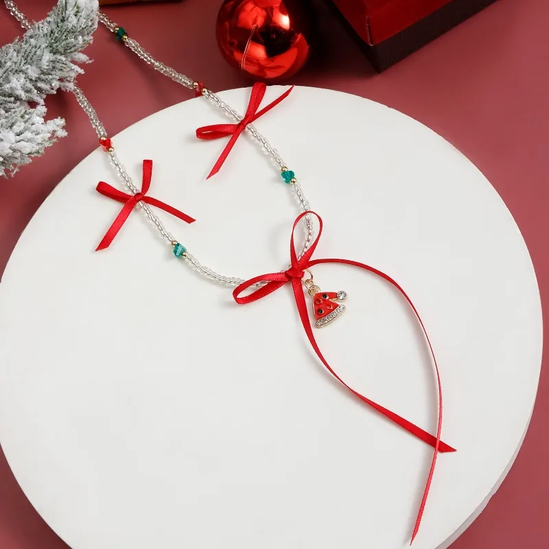 Cute Pearl Christmas Hat Pendant Necklace  for Women Green Red Beads Earrings Girls Gift Party New Year Jewelry Gifts