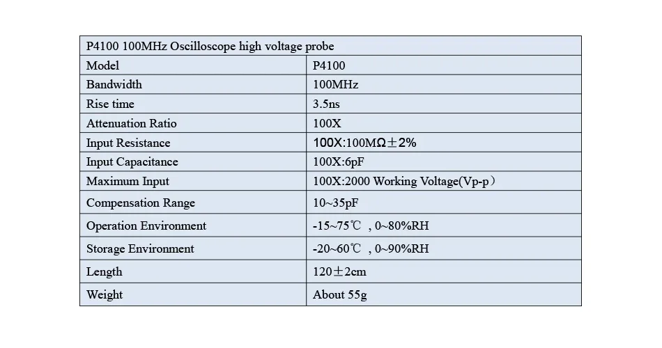 Description Picture 2 of itemHantek P4100 Universal 100:1 High Voltage Probe For Oscilloscopes Rigol Atten Owon Siglent Applicable to 1014D 1013D DSO3D12