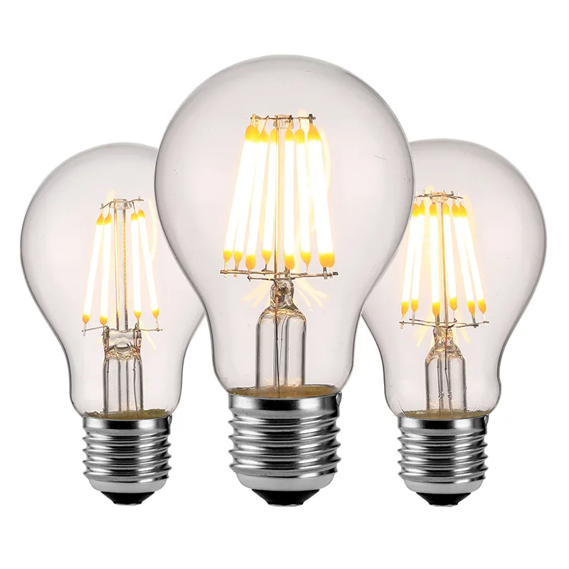 E27 LED 전구, 밝기 조절 레트로 A60 필라멘트 전구, 8W, 6W