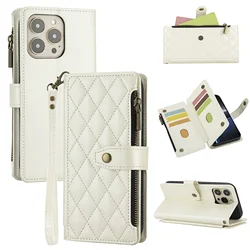 Premium Faux Leather Wallet Phone Case with Card Holder, Wrist Strap, and Zipper Coin Pocket - iPhone 12 Mini (White)