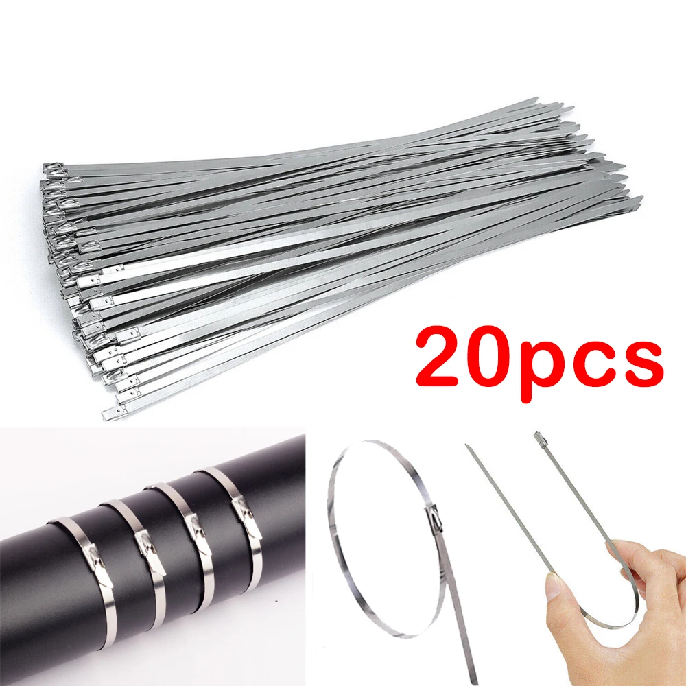 20Pcs Ajustable Metal Cable Ties Wrap Stainless Steel Exhaust Wrap Coated Locking