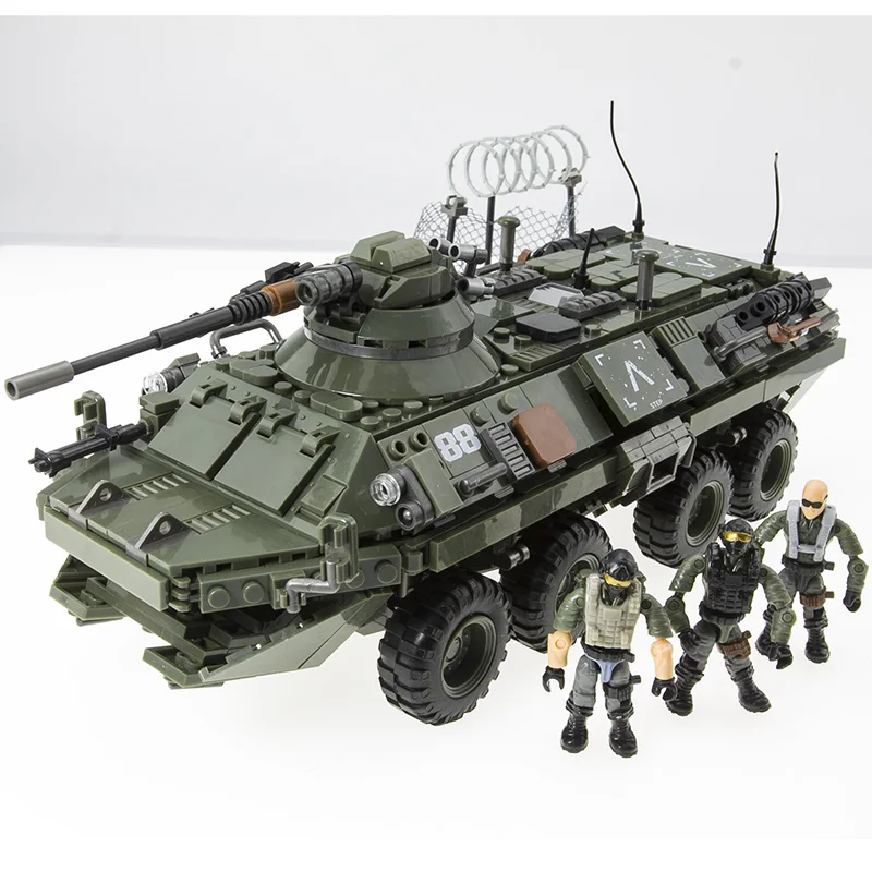Xiang Jun Armored Vehicle Heavy Du Soldier Transport erman Tank Armed Assault Cannon Small Particle Assembly Toy Blos