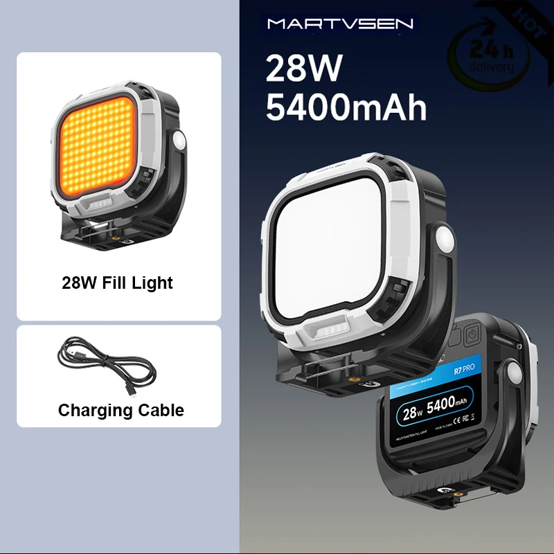 MARTVSEN 휴대용 LED 비디오 라이트, 마그네틱 필 라이트, 휴대용 핸드헬드 사진 라이트, 경고등 포함, R7 PRO 28W, 2 색 2700-6500K