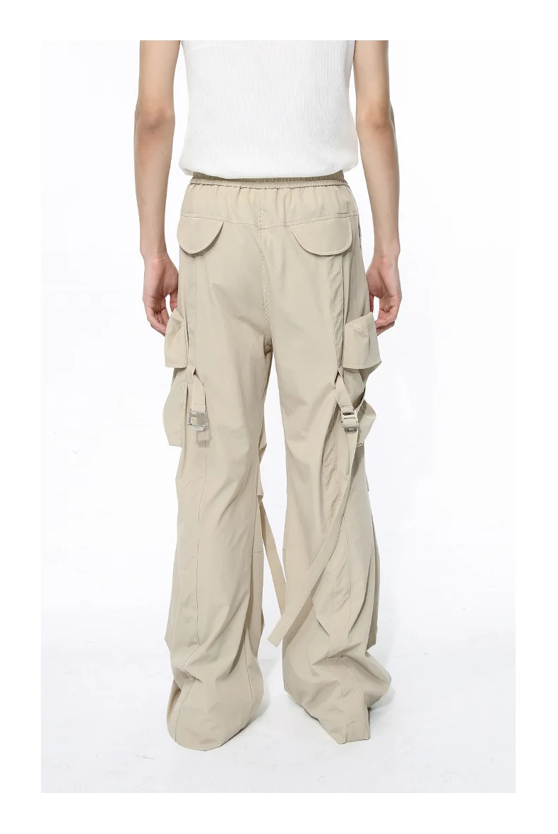 Description Picture 3 of itemIEFB Men's Overalls 2024 Spring New Trendy High Street Multi Pocket Strap Design Loose Cargo Pants Solid Color Tend 9C5100