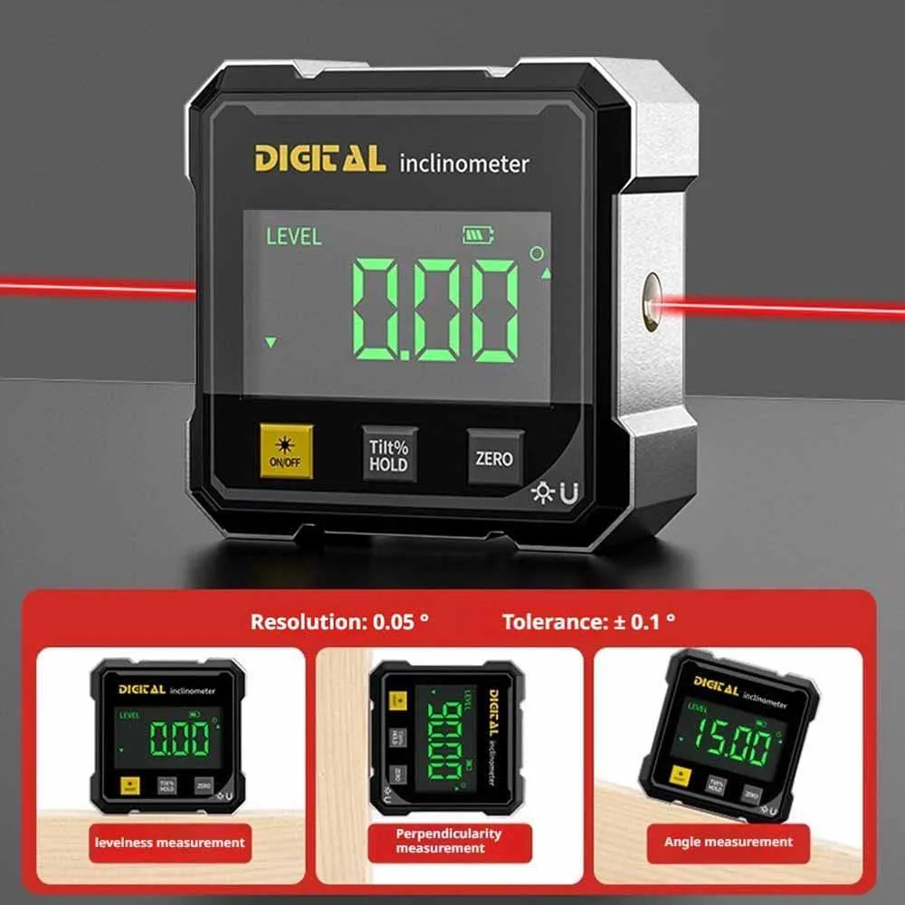 4-Side Magnetic Digital Angle Gauge With Laser Electronic Protractor Horizontometer thumbnail 3