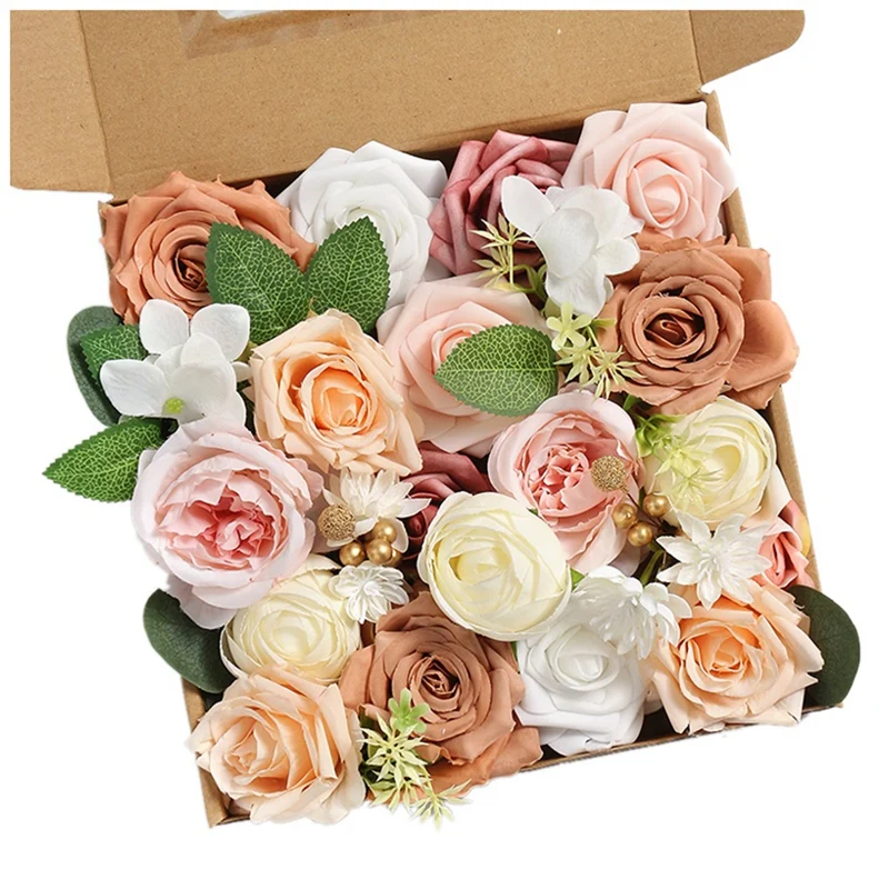 

Valentine's Day Gift Flowers Box Gradient Color Flower Leaf With Stems For DIY Wedding Party Home Decorations