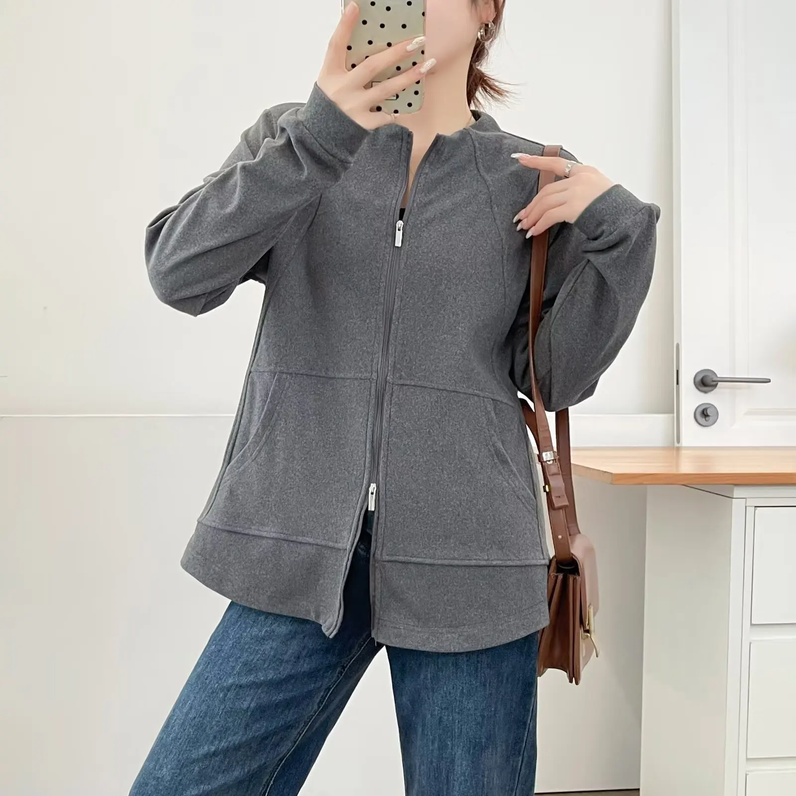 XXXXL Fashion Plus Size Women's Sweatshirt New Autumn Winter Stylish two-way Zipper Cardigan Casual And Warm Inner Hoodies 2581