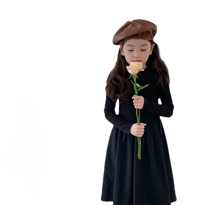 

Kids Dresses for Girls Long Sleeve Solid Color Slim Fit Princess Clothes Elegant Children's Vestido 2 To 11 Years Casual Dresses