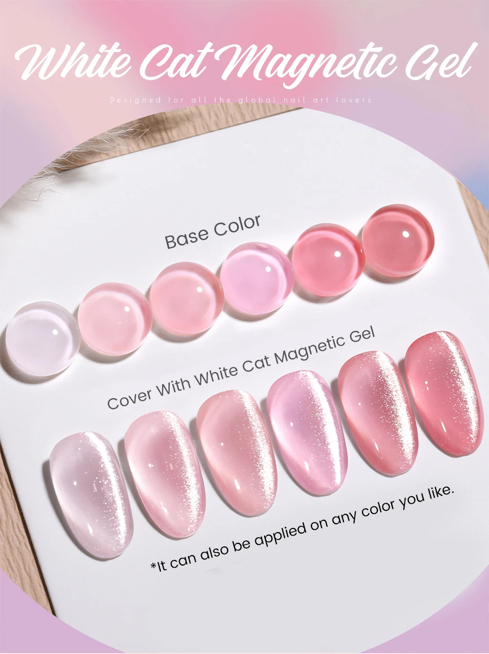 Description Picture 3 of itemUR SUGAR 15ml White Cat Magnetic Gel Bright Color Nail Polish Galactic Effect Moonlight Magnetic Gel Crystal Gel Polish For Nail