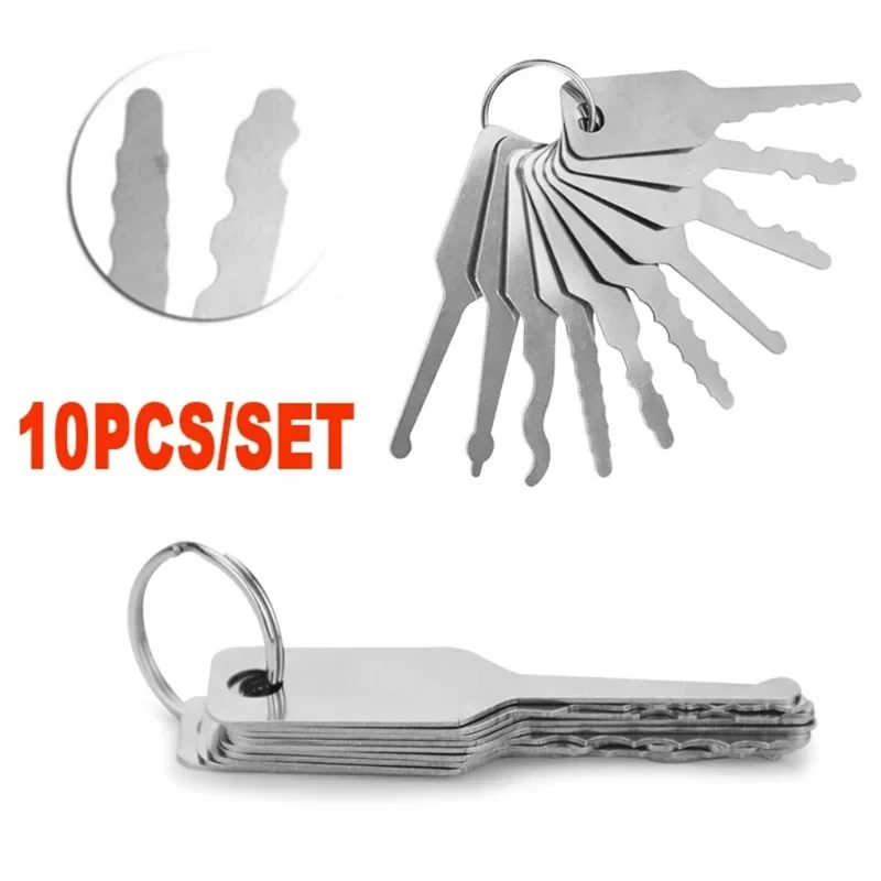 Repair Accessories Lock Open Stainless Steel Jiggler Keys 10Pcs/Set Door Open Keys Dual Sided Car Unlock