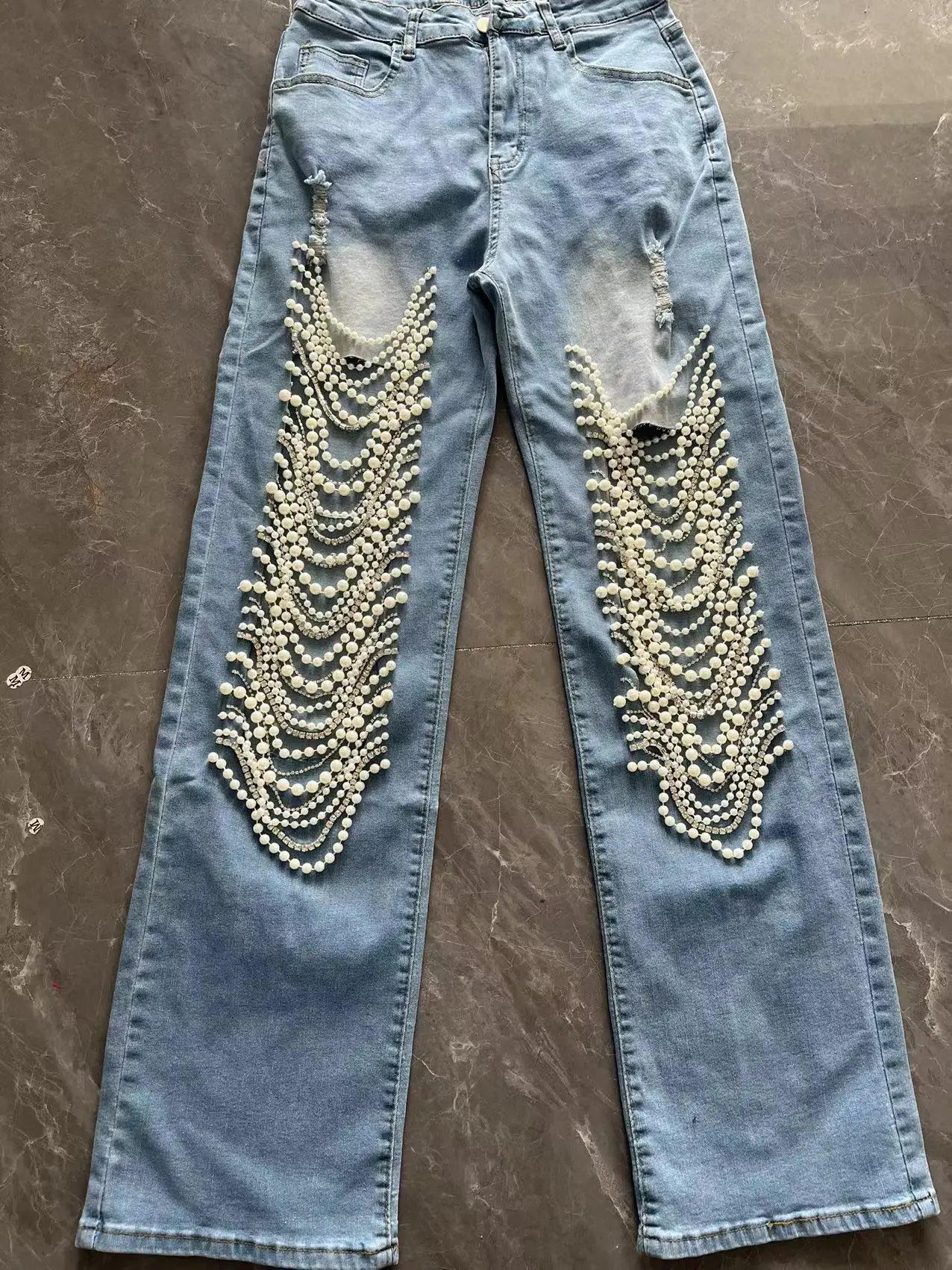 Beachapche 2024 Spring Summer Straight Jeans Women Holes