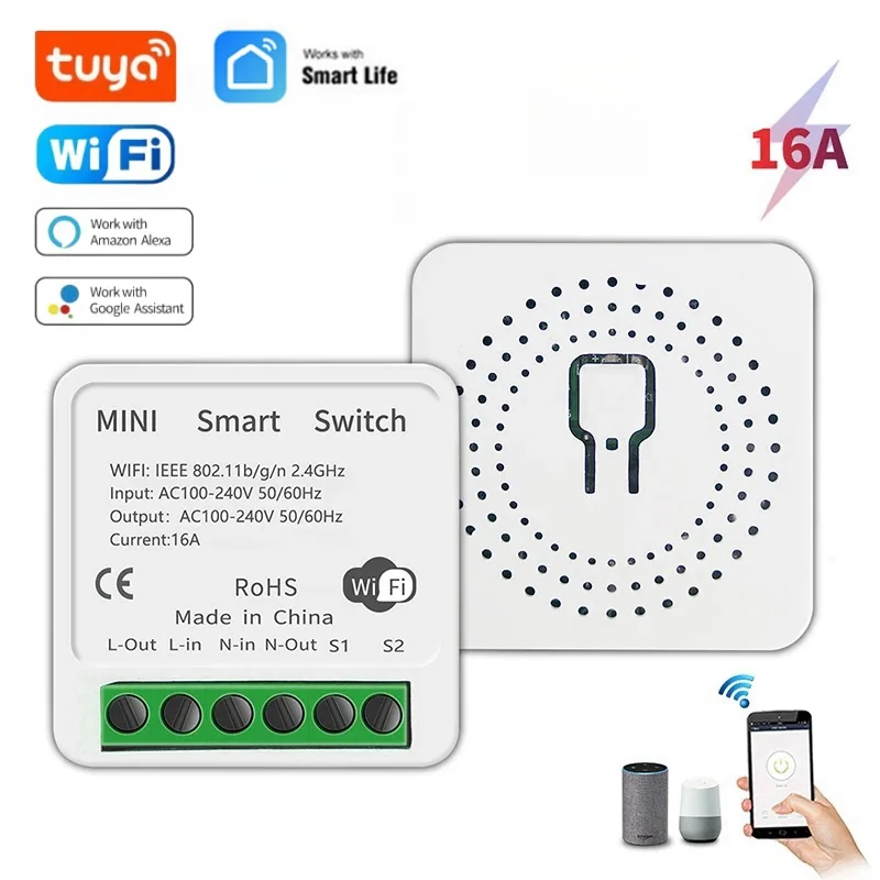Tuya 16A MINI Wifi Switch DIY 1-way Remote Control Timer Relay Automation for Smart Life Work With Alexa Google Home Alice mini wifi switch