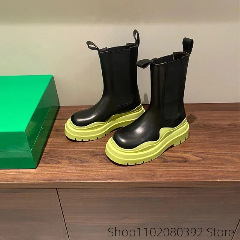Bblack Autumn Winter Platform High Women Boots Nude Boots Flat Green Short Elastic Band Chelsea BOTTEGA- Rain
