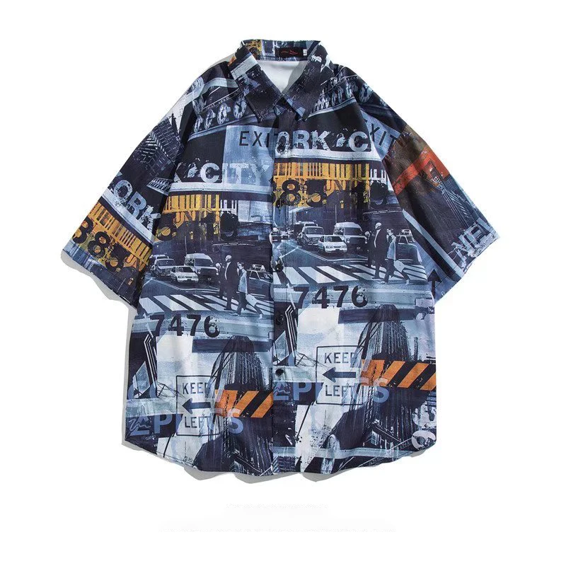 

Рубашка мужская с коротким рукавом, модная повседневная Уличная одежда в стиле хип-хоп, топ с принтом, лето 2022