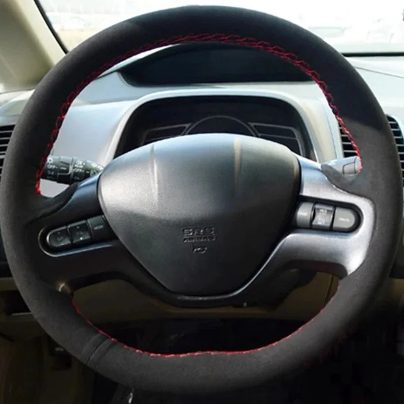 

Пользовательский замшевый чехол на руль автомобиля для Honda Civic Civic 8 2006 2007 2008 (2 спицы) Авто чехол на руль автомобильный аксессуар