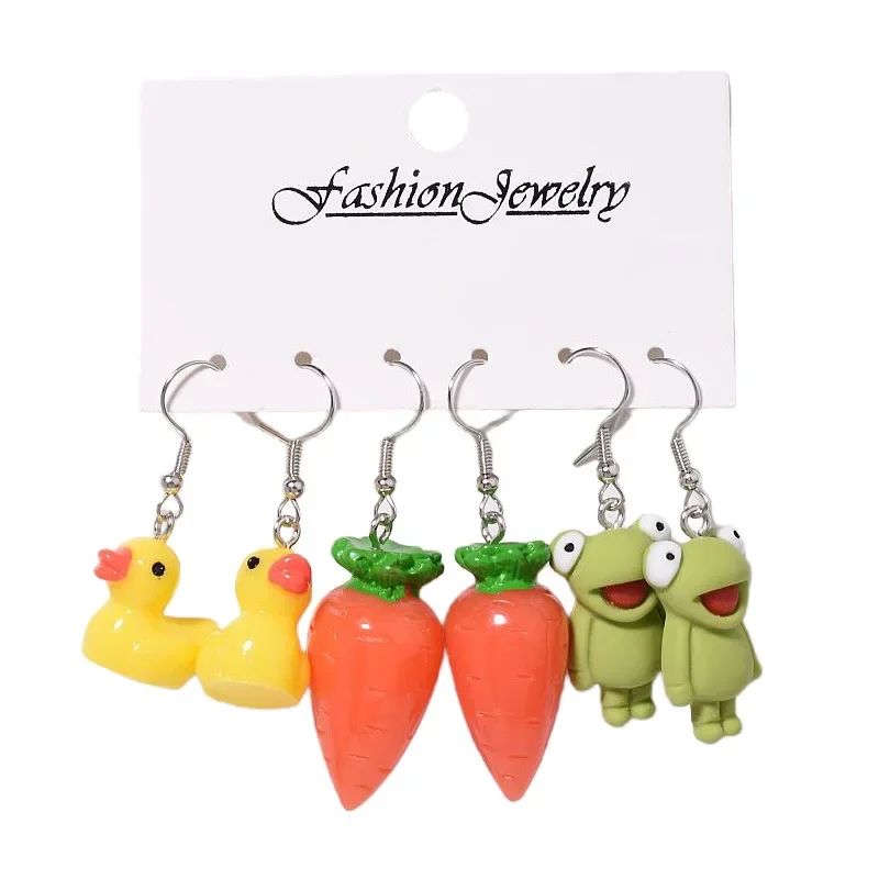 Fashion Cartoon Animal Cute Duck Earrings for Women Jewelry Gifts Eating  Sets for Multiple Piercings (Purple, One Size)