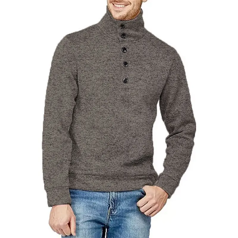 New Autumn and Winter Fashion Solid Color High Neck Button Half Cardigan Knitted Long Sleeve Casual Versatile Men's Sweater Top