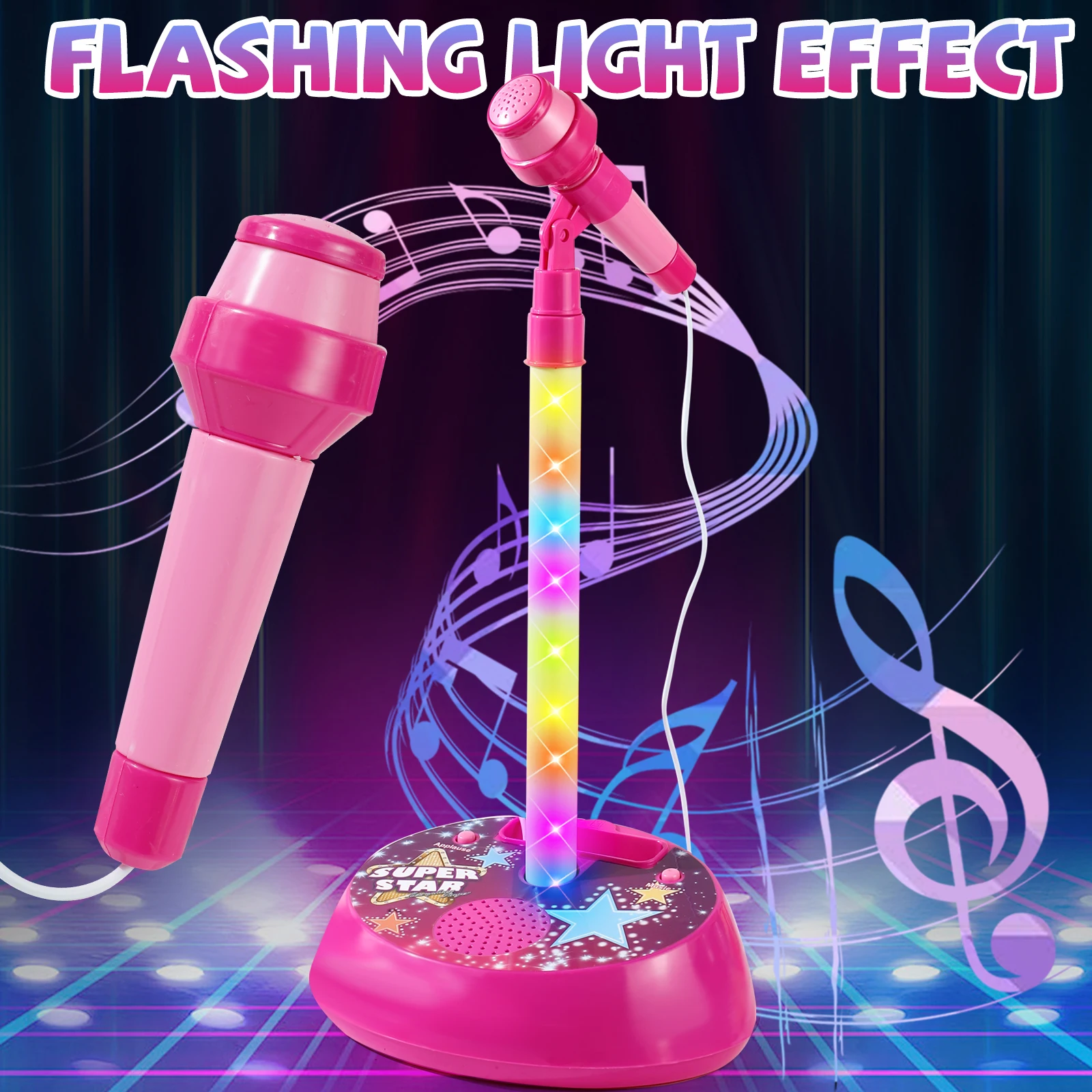 Karaoke Toy Set with Microphone and Adjustable Stand, Flashing Lights for Fun Musical Effects, Christmas/Halloween/Thanksgiving 5