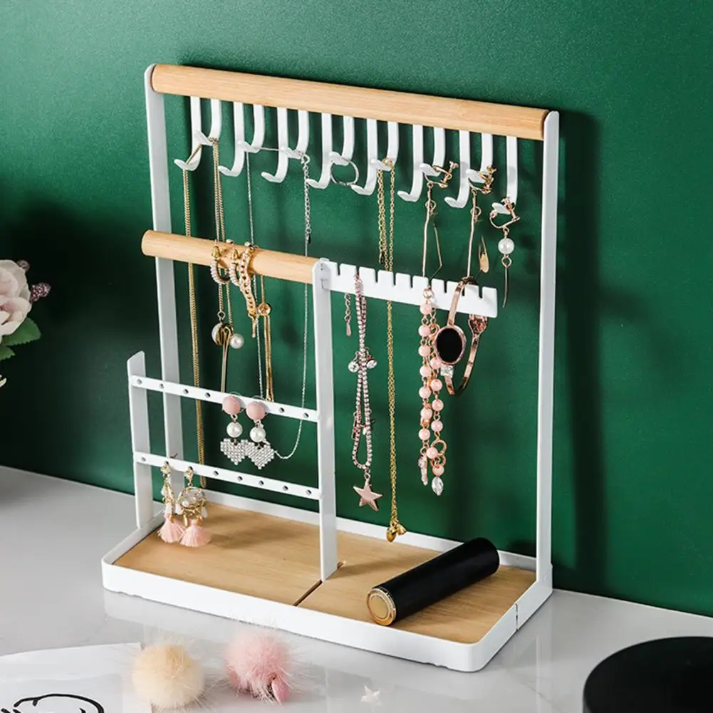 

Jewelry Organizer Stand Necklace Holder 4-Tier Jewelry Rack Earring Tray and Holes Jewelry Rings Earrings Bracelets Display