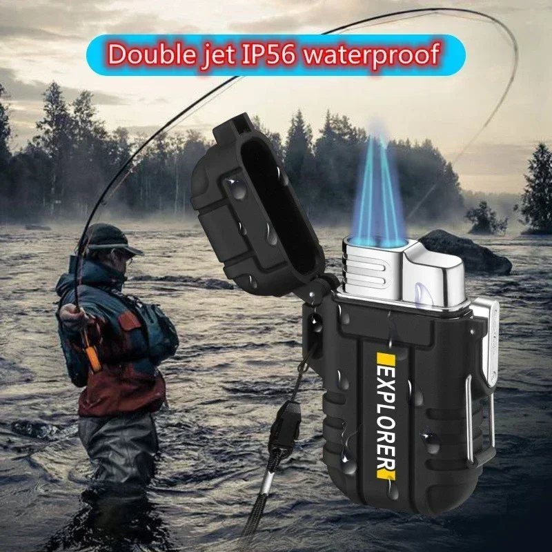 Waterproof Lighter with Lanyard Outdoor Survival Torch Lighter Windproof Butane Turbo Cigarette Lighter Camping Smoke Accesoires 2