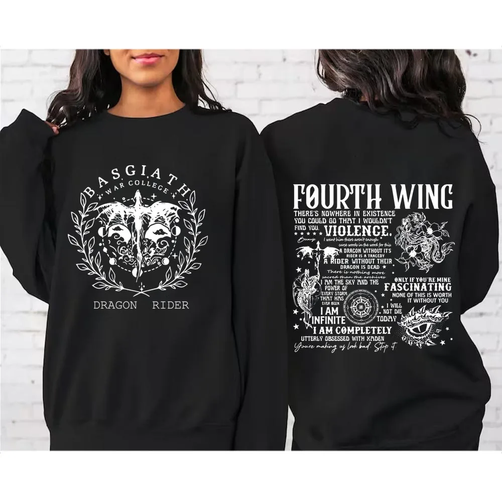 

Vintage Fourth Wing Sweatshirt Dragon Rider 2 Side Print Basgiath War College Hoodie Fantasy Bookish Sweatshirts Women