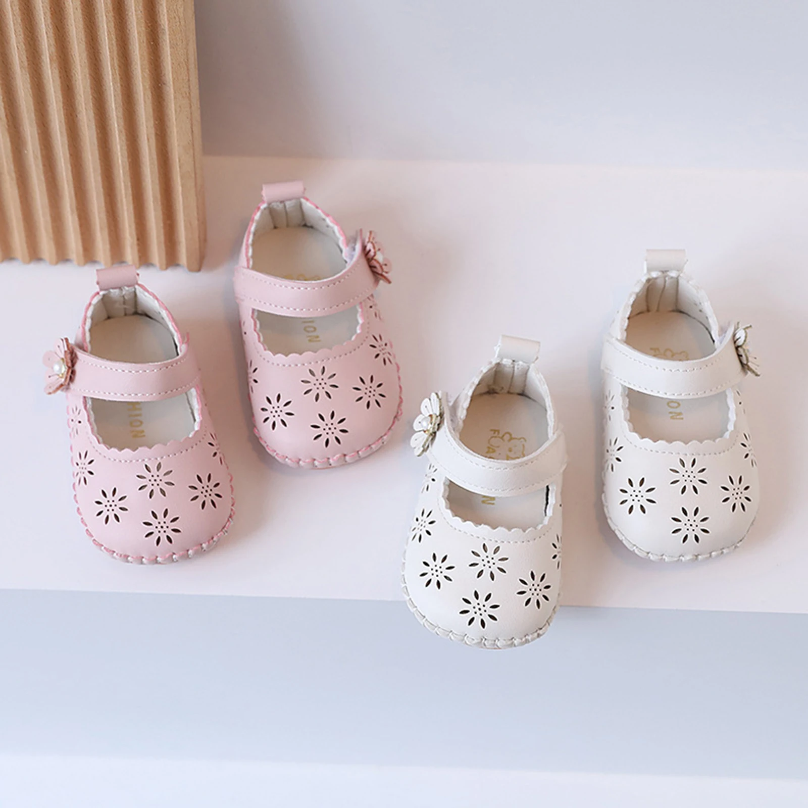 Infant Baby Girls Princess Shoes Summer Fall Soft Hollowed Flower Non-slip Bottom First Walker Shoes Toddlers Crib