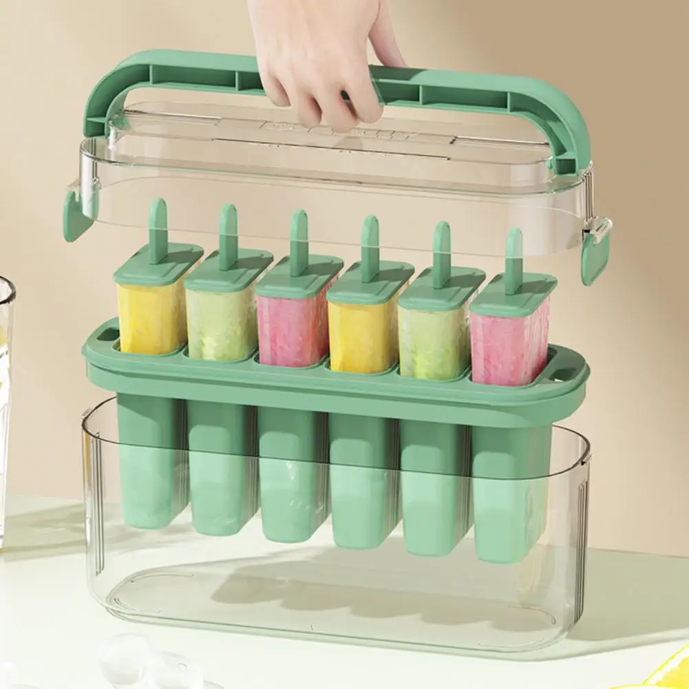 

Ice Cream Mold Upgraded 6-Grids Popsicle Molds Set with Lid Bin Sticks Easy Release Design Ice Cream Mold Maker for Kids