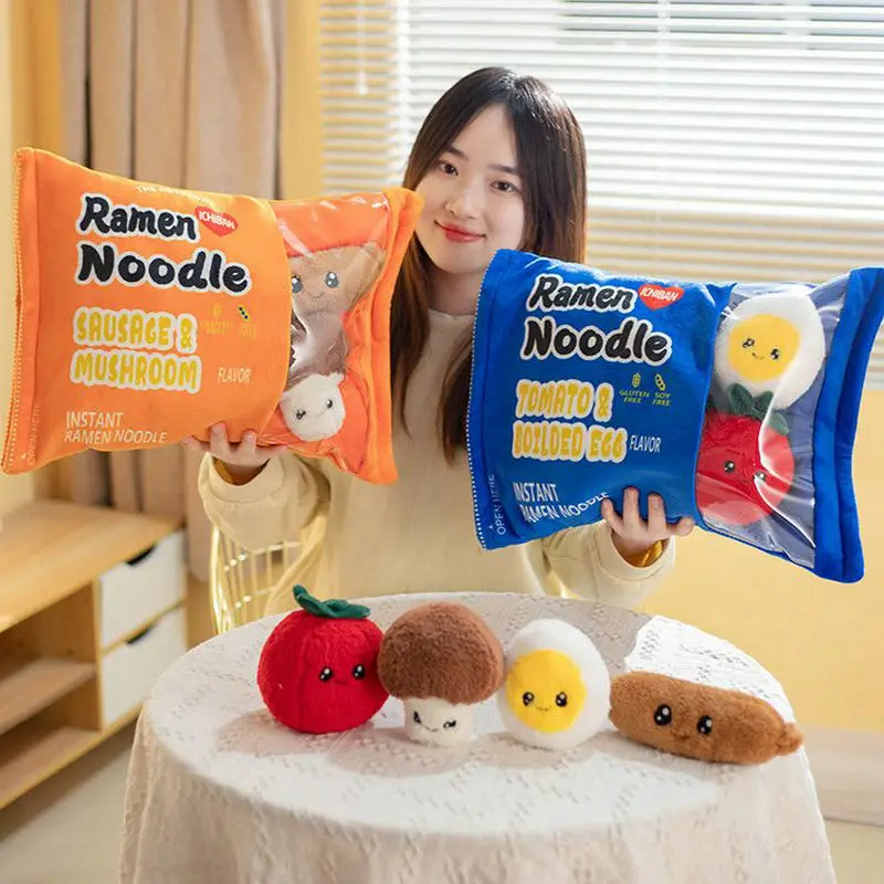 Creative Simulation Ramen Instant Noodles Plush Throw Pillow Egg Tomatoes Sausage Stuffed Food Kawaii Plushies Toys Home Decor