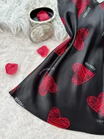 Valentine's Day Red Lip Print Satin Slip Nightdress V Neck Backless Mini Sleep Dress Women's Sleepwear Dresses - Image 5