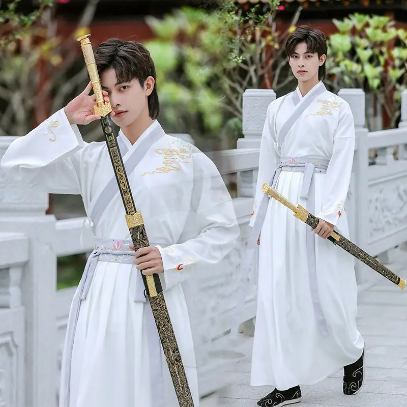 

Chinese silk robe ancient knight hanfu men women aldult Kimono Swordsman hanfu Traditional Vintage Ethnic cosplay Dance Costume