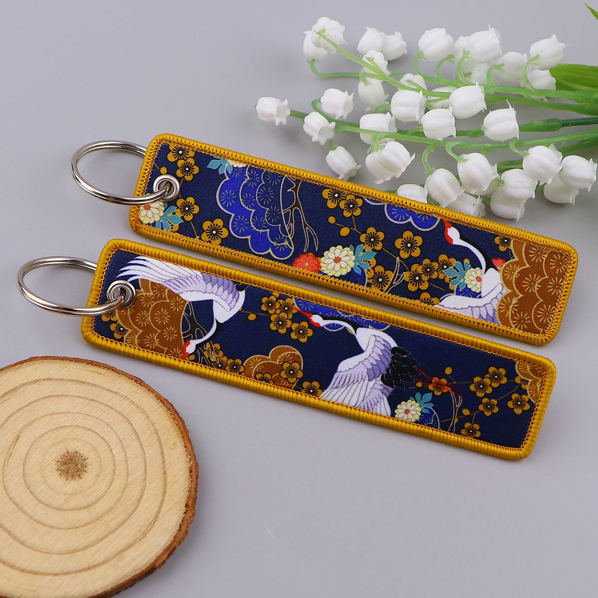 Van Gogh Embroidery Key Fobs Japanese Waves Key Tags Keychain For Motorcycles Cars Ring Accessories Jewelry Chaveiro Gifts