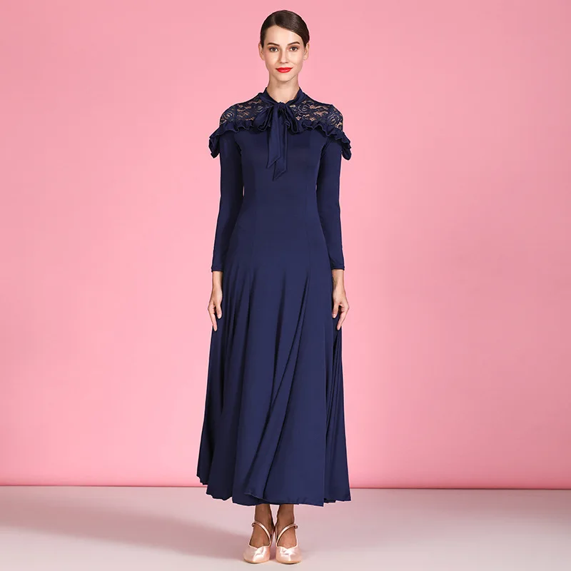 

Women Slim Fit Modern Dance Dress with Long Sleeve and Swing Skirt Ballroom Dance Costume For Ladies Competition Dress M22041