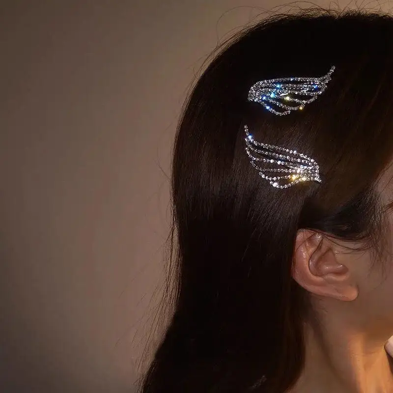 【YY26】1/2 Stück Modische Glänzende Engelsflügel-Haarspangen Strass-Metall-Haarklammern Damen-Haarschmuck – Detail 1