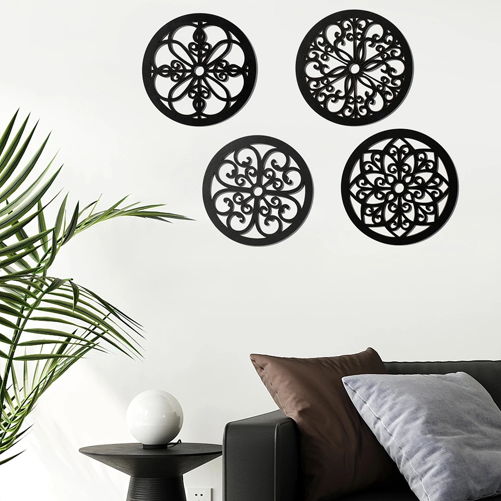 

4 Pieces Black Wooden Wall Decor Farmhouse Wall Art Decor Hollow Carved Design for Living Room Bedroom Office Kitchen Decoration