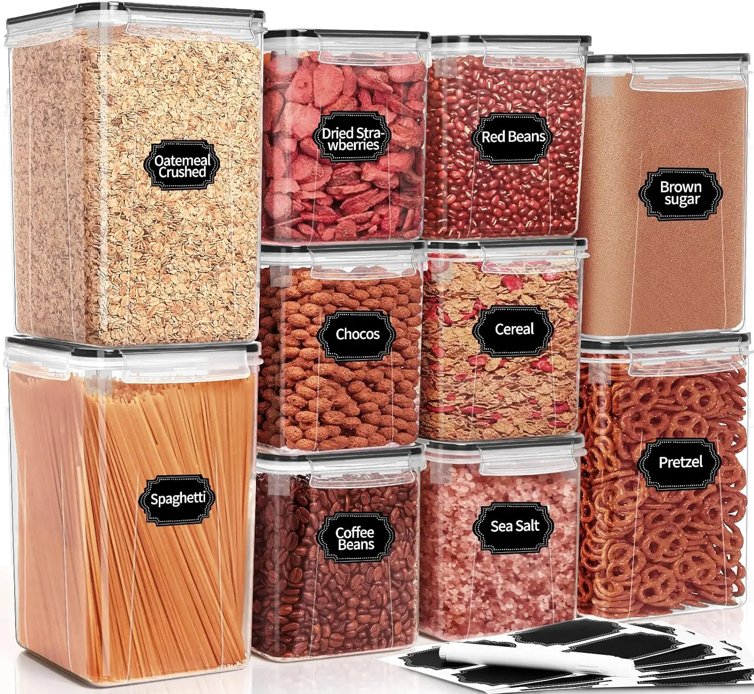 

Large Airtight Food Storage Containers, 10PCS BPA Free Plastic Cereal Storage Containers, Kitchen & Pantry Organization