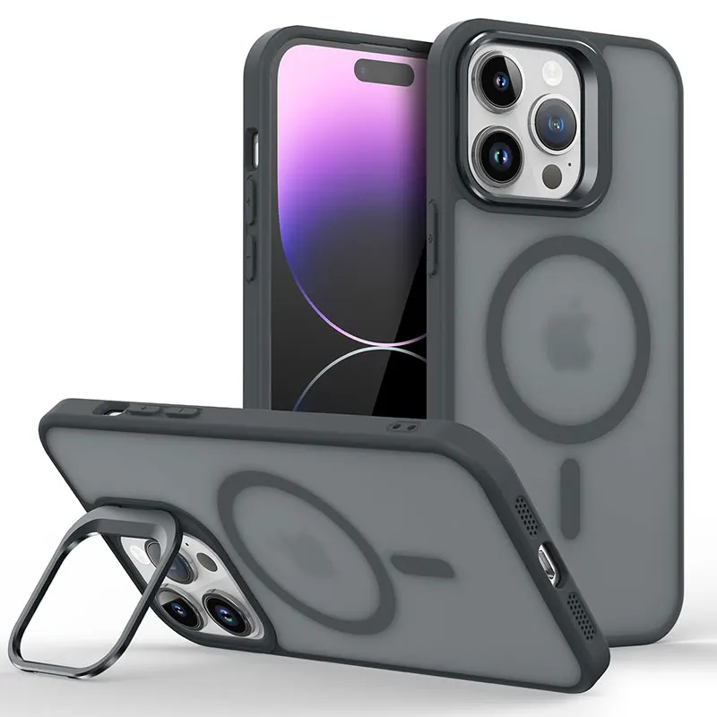 Magnetic Luxury Metal Ring Stand Phone Case with Translucent Design and Wireless Charging Compatibility