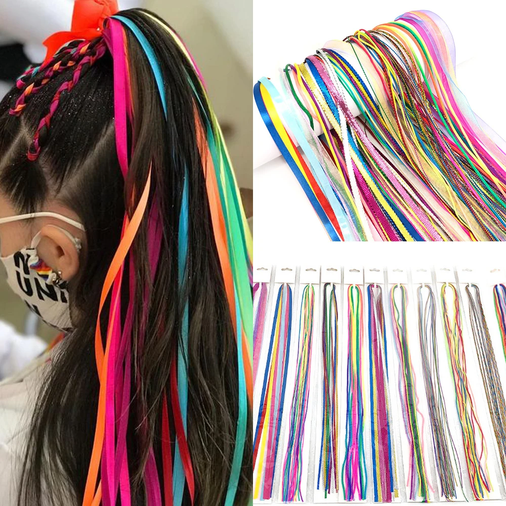 56Pcs Colorful Hair Strings Hair Tinsel Extensions Party Highlights Glitter Hair  Thread Yarn Braiding Wire Ribbon for Girls Women