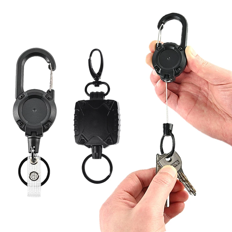 

1Pcs Anti-theft Metal Easy-to-pull Buckle Rope Elastic Carabiner Keychain Sporty Retractable Keyring Anti Lost Yoyo Pass ID Card