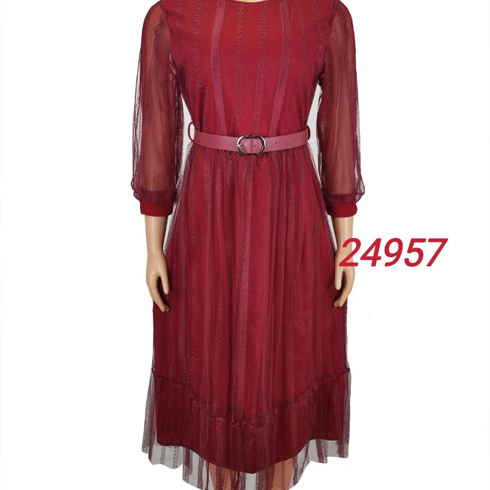 

Exploding African Long-sleeved Shirt Collar Lace Cardigan Waist Waist A-line Swing Dress ML101Q23