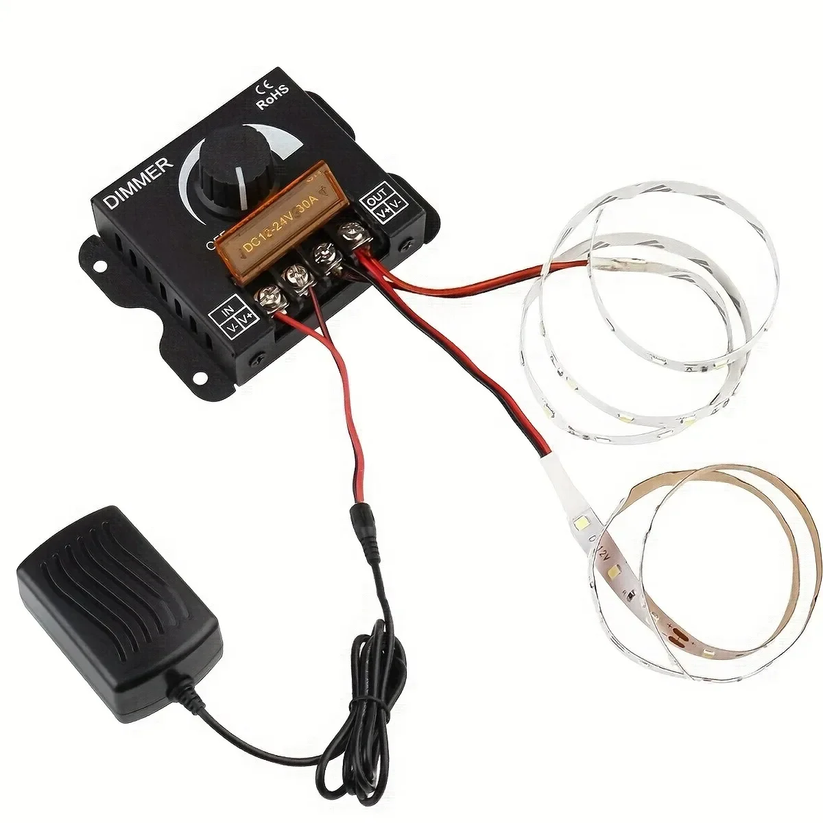 DC 12V-24V LED Dimmer Switch 30A LED Monochrome Controller PWM Digital Stepless Dimming for Lamp Strip Single Color Lamp