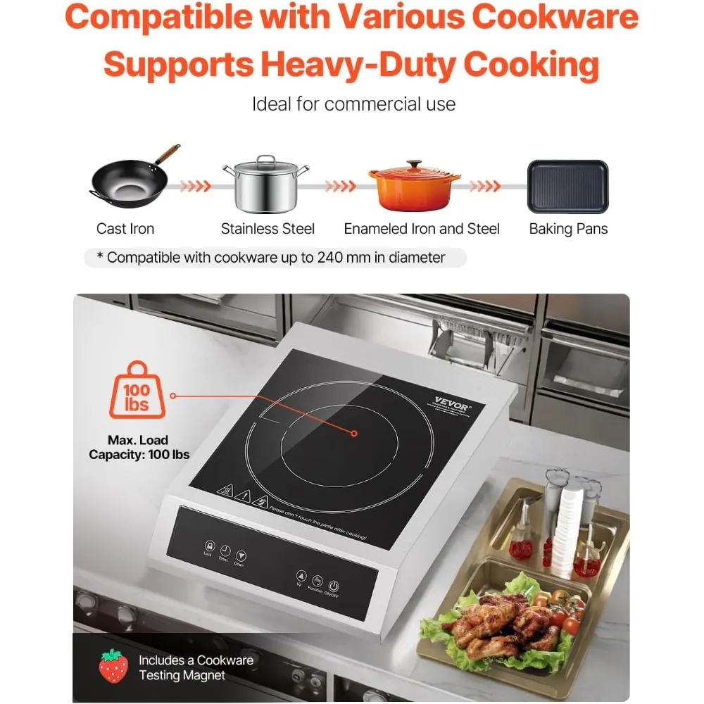 Stainless Steel Induction Cooktop with 3500W Power and 11 Adjustable Heat Settings