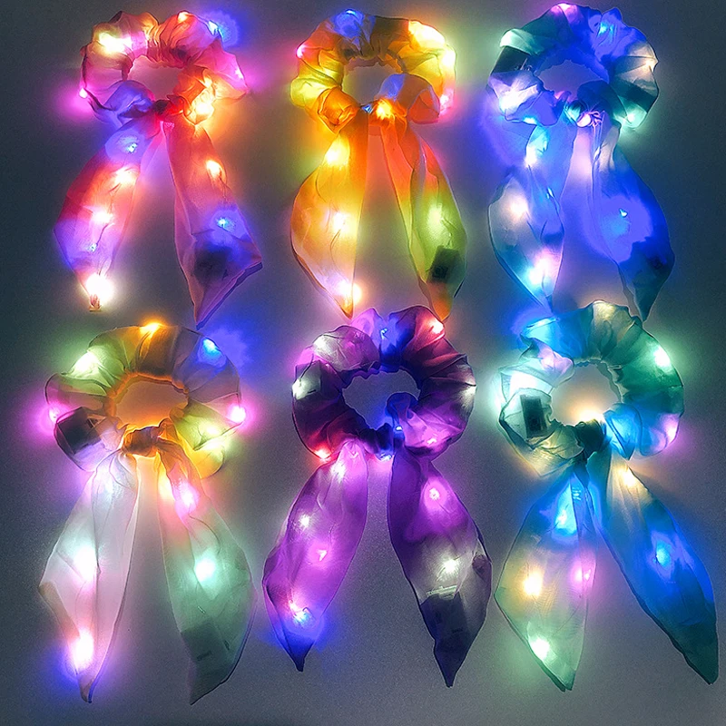 1/5/10 Stück LED-Haargummi, leuchtendes Haargummi für Frauen, Satin-Haarband, Hochzeit, im Dunkeln leuchtend, Partyzubehör – Detail 21
