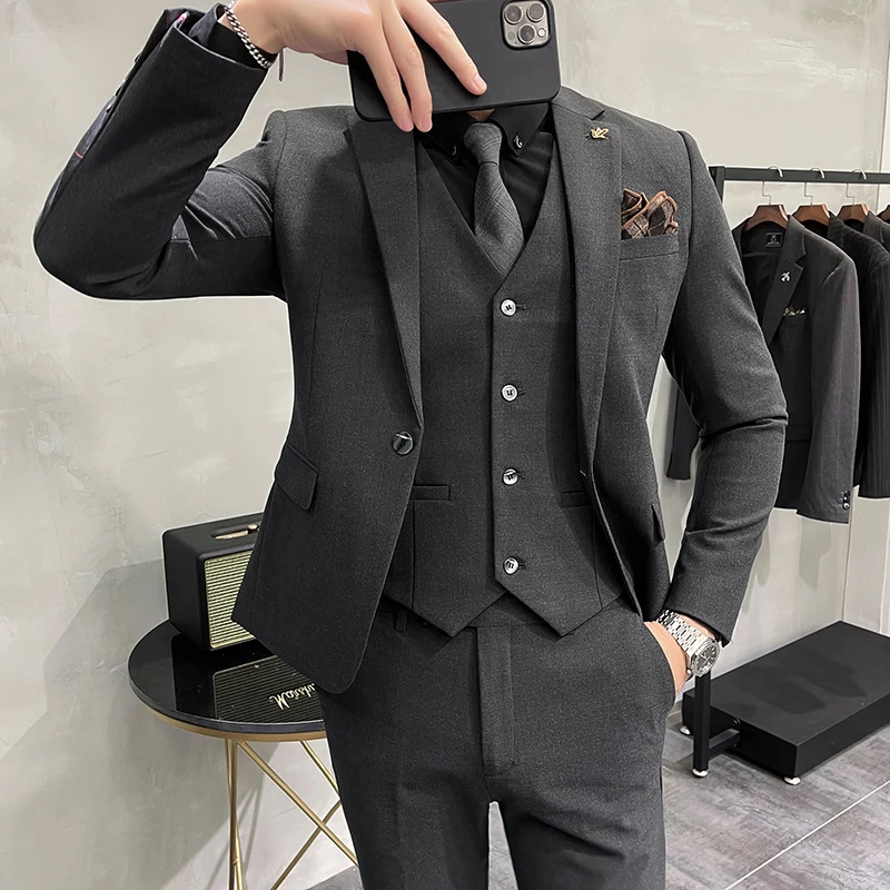 (블레이저 + 바지 + 조끼) 패션 남자 캐주얼 부티크 비즈니스 웨딩 Groomsmen 정장 재킷 코트 바지 양복 조끼