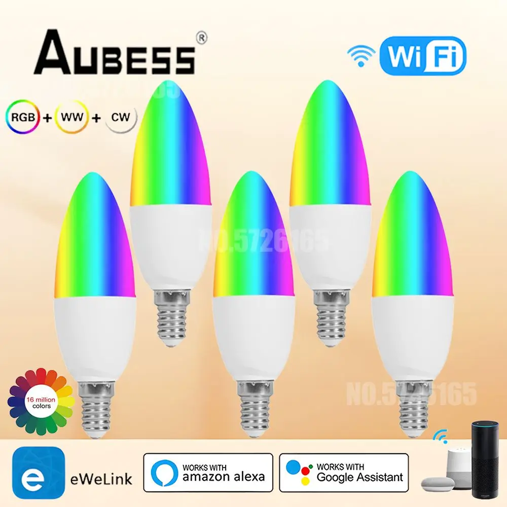

Smart Led Light Bulb WiFi E14 Dimmable Candle Lamp RGB+CW+WW 5W EWelink APP Voice Control Works With Alexa Google Home Alice