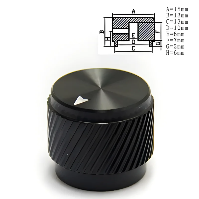 Hifi Lab Poti-knop aluminium 38x26x26 audio draaiknop aluminium massief zilver 6mm potentiometer knop aluminium knop