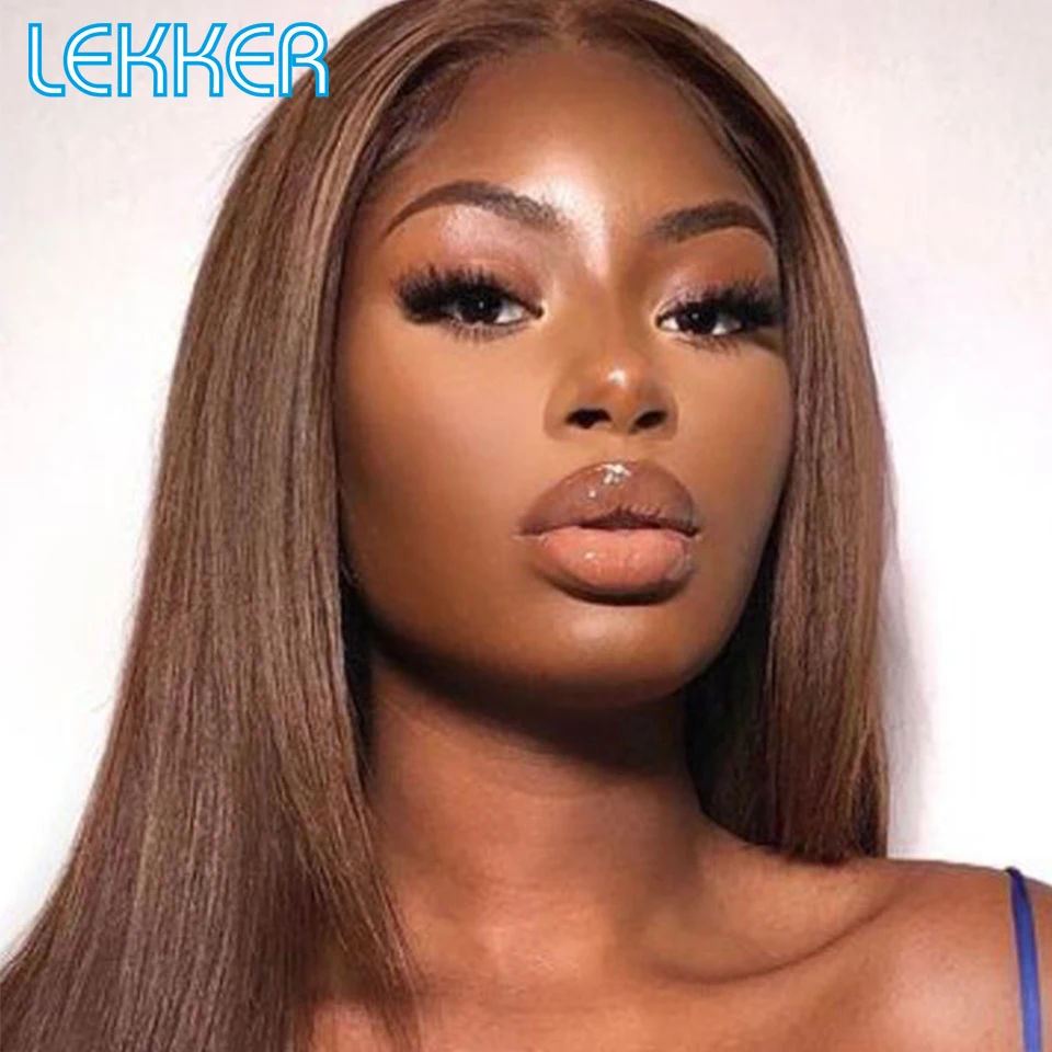 

Lekker Chocolate Brown Bone Straight Lace Front Human Hair Wig For Women Brazilian Remy Hair Pre Plucked Free Part Lace 30" Wig