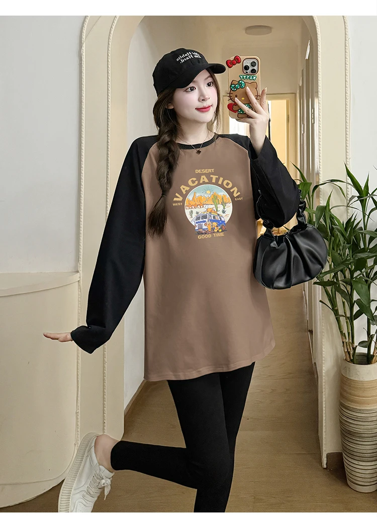 Maternity tops Korean Style Batwing Sleeve Maternity Cotton Shirts Long Sleeve O-Neck Pregnant Woman Blouses Irregular T-Shirts Tees and Tops
