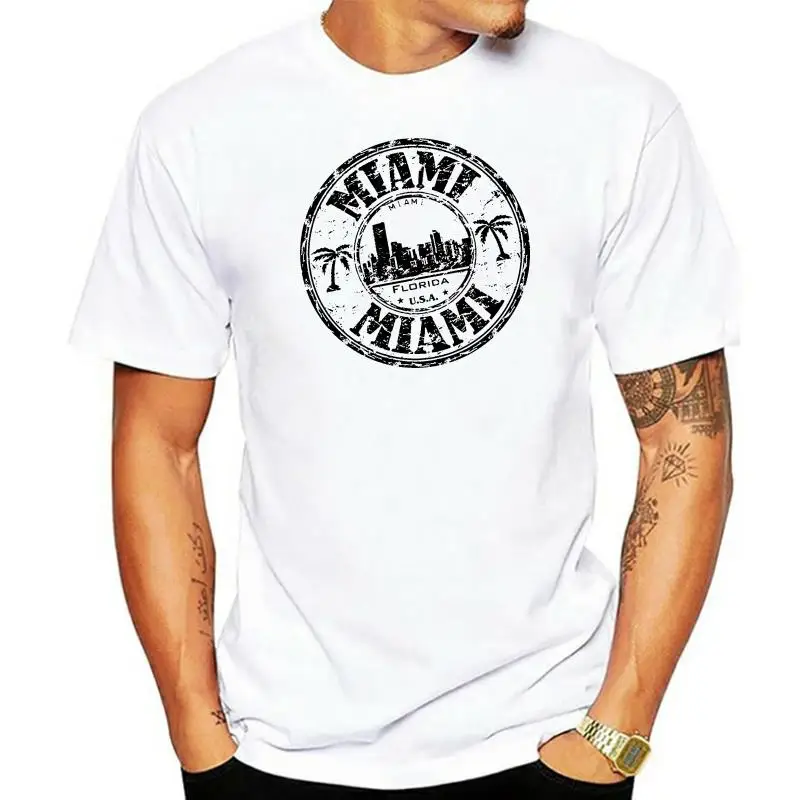 T-Shirt Da Uomo Prezzo Più Basso 100% Cotone Miami Florida Palms Beach Stamp T-Shirt Vintage Per Uomo-0177